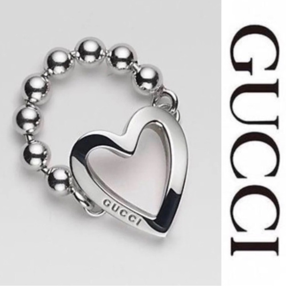 Gucci Sterling Silver Ball Chain Heart Ring